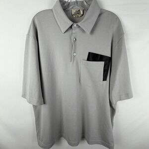 Hermes Mens Short Sleeve Polo Shirt Sz XL Cotton Cashmere Lambskin Pocket